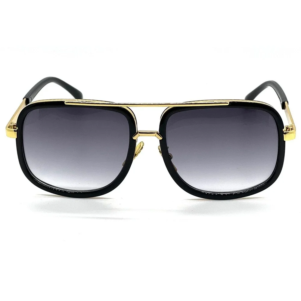 Mens Square Aviator Sunglasses Gold Black Frame Gradient Lens Fashion‎ Shades
